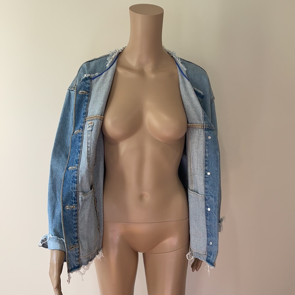 ZARA | Collarless distressed denim jacket - Picture 11 of 13
